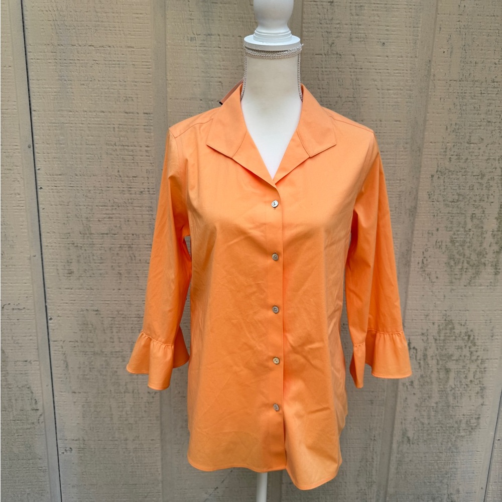 Foxcroft Sherbet No-Iron Women's Blouse w Ruffle Sleeve - Picture 1 of 7
